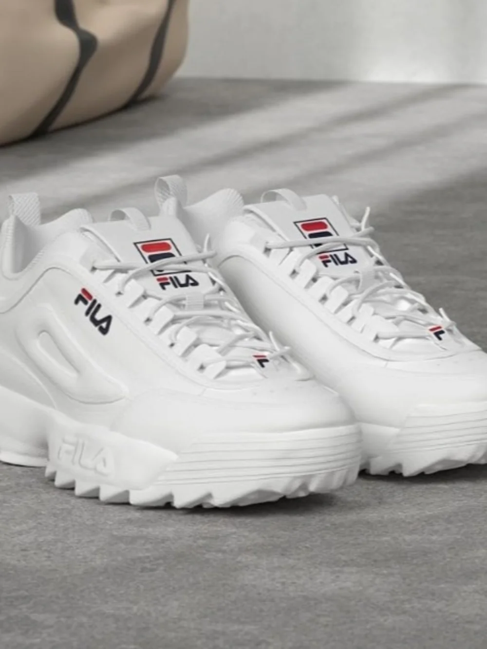 Fila White Sneakers with Navy & Red Logo, Size 3 Girls NEW
